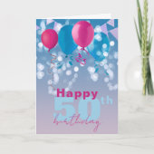 よろこび風船ライトバンティングフラグ50誕生日 カード (正面)