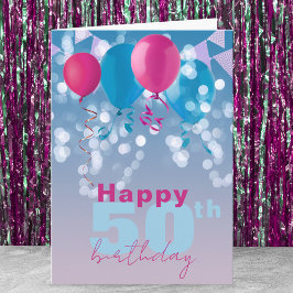 よろこび風船ライトバンティングフラグ50誕生日 カード