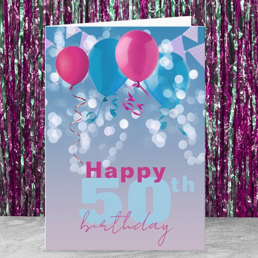 よろこび風船ライトバンティングフラグ50誕生日 カード