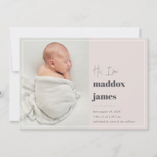 よろしく |写真モダンの誕生発表 案内状 (正面)