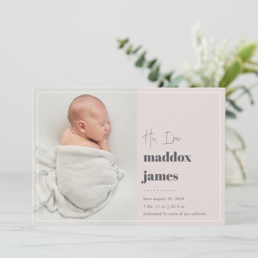 よろしく |写真モダンの誕生発表 案内状 (スタンド正面)