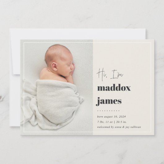 よろしく |写真モダン誕生 案内状 (正面)