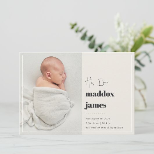 よろしく |写真モダン誕生 案内状 (スタンド正面)