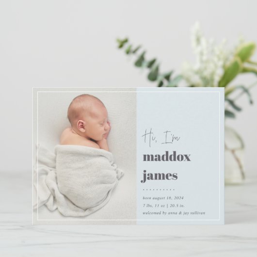 よろしく |写真モダン誕生 案内状 (スタンド正面)