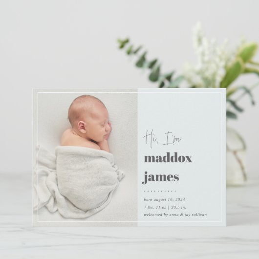 よろしく |写真モダン誕生 案内状 (スタンド正面)