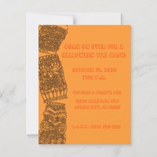 よろよろしているTikiのトーテムのハロウィンの休日のルアウ(ハワイ式宴会)のパーティー- 招待状 (正面)