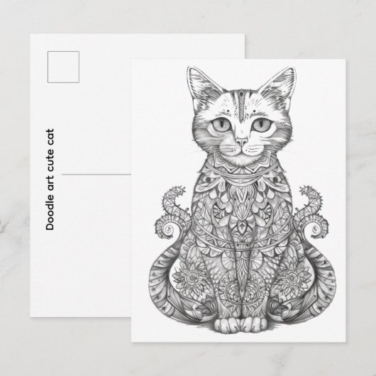 らくがきアートのかわいい猫 ポストカード (正面/裏面)