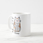 らくがきアート風のキャラクター猫 カスタマイズ可能名前入り コーヒーマグカップ (正面左)
