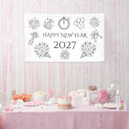らくがきブラックテキスト 謹賀新年 2027 横断幕