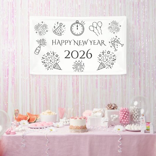 らくがき風 ブラックテキスト 謹賀新年 2026 横断幕 (パーティー)