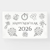 らくがき風 ブラックテキスト 謹賀新年 2026 横断幕 (横)