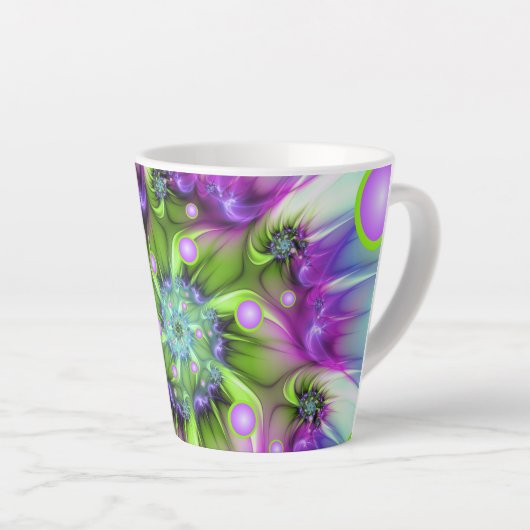 らせんカラフル円形シェイプ抽象芸術フラクタル カフェラテマグ (右アングル)