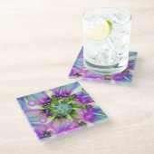 らせんカラフル円形シェイプ抽象芸術フラクタル ガラスコースター (アングル)