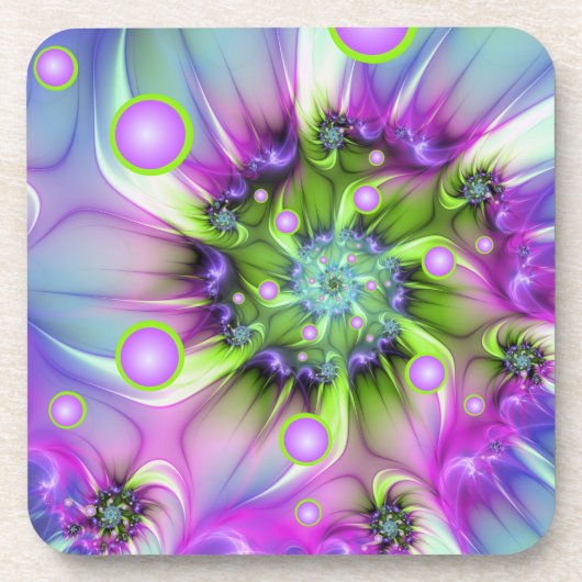 らせんカラフル円形シェイプ抽象芸術フラクタル コースター (正面)