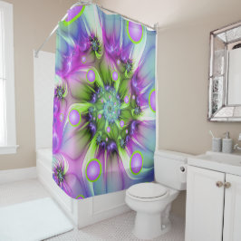 らせんカラフル円形シェイプ抽象芸術フラクタル シャワーカーテン