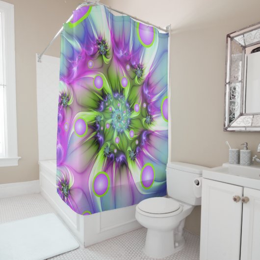 らせんカラフル円形シェイプ抽象芸術フラクタル シャワーカーテン (インサイチュ)