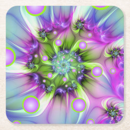 らせんカラフル円形シェイプ抽象芸術フラクタル スクエアペーパーコースター