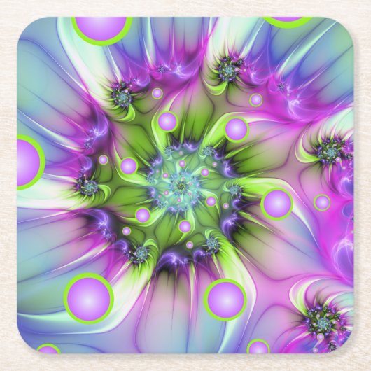 らせんカラフル円形シェイプ抽象芸術フラクタル スクエアペーパーコースター (正面)
