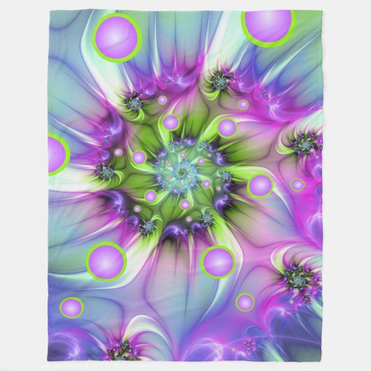 らせんカラフル円形シェイプ抽象芸術フラクタル フリースブランケット (正面)