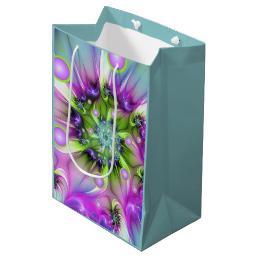 らせんカラフル円形シェイプ抽象芸術フラクタル ミディアムペーパーバッグ (正面アングル)