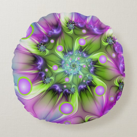 らせんカラフル円形シェイプ抽象芸術フラクタル ラウンドクッション (正面)