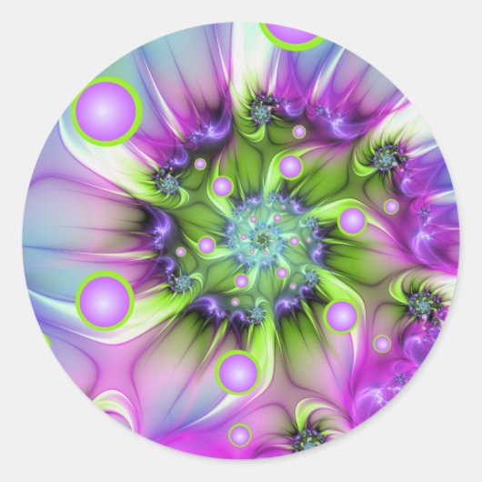 らせんカラフル円形シェイプ抽象芸術フラクタル ラウンドシール (正面)