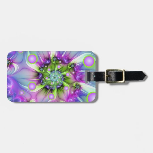 らせんカラフル円形シェイプ抽象芸術フラクタル ラゲッジタグ (正面横)