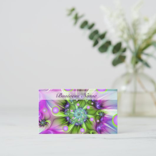 らせんカラフル円形シェイプ抽象芸術フラクタル 名刺 (スタンド正面)