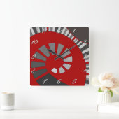 らせん形状、抽象芸術、水玉模様、灰色、赤 スクエア壁時計 (ホーム)