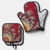 らせん状の花柄 鍋つかみ&鍋敷きセット (正面/裏面)