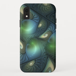 らせん状カッコいいベージュグリーンターコイズフラクタルアート iPhone XRケース