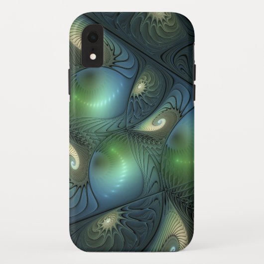 らせん状カッコいいベージュグリーンターコイズフラクタルアート Case-Mate iPhoneケース (裏面)