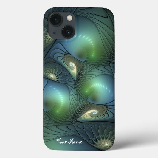 らせん状ティール(緑がかった色)ベージュグリーン抽象芸術フラクタル名 Case-Mate iPhoneケース (裏面)