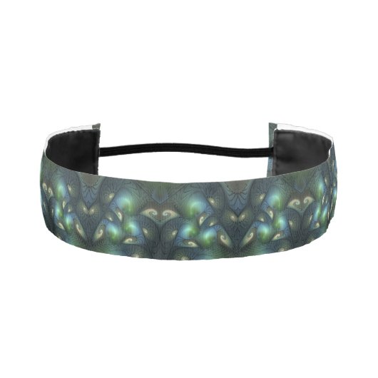 らせん状ティール（緑がかった色）ベージュグリーン抽象芸術フラクタル アスレチックヘッドバンド (正面)