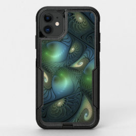 らせん状ティール（緑がかった色）ベージュグリーン抽象芸術フラクタル オッターボックスコミューターiPhone 11ケース