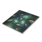 らせん状ティール(緑がかった色)ベージュグリーン抽象芸術フラクタル タイル (側面)