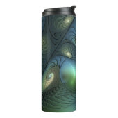 らせん状ティール（緑がかった色）ベージュグリーン抽象芸術フラクタル タンブラー (回転左)