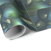 らせん状ティール（緑がかった色）ベージュグリーン抽象芸術フラクタル ラッピングペーパー (ロールコーナー)