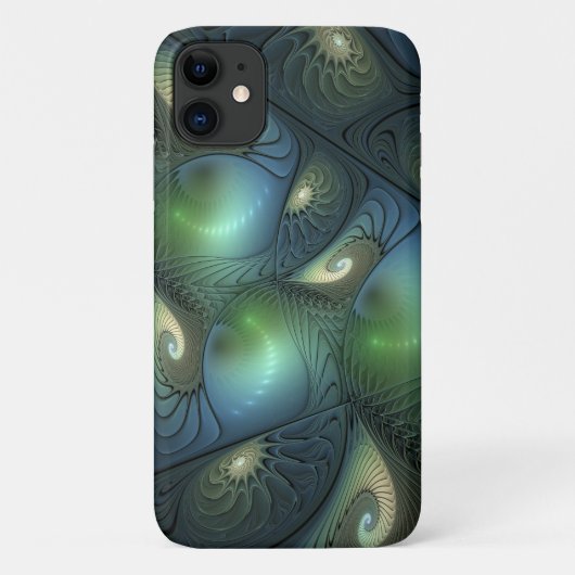 らせん状ティール（緑がかった色）ベージュグリーン抽象芸術フラクタル Case-Mate iPhoneケース (裏面)