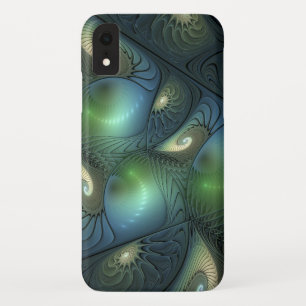 らせん状ティール(緑がかった色)ベージュグリーン抽象芸術フラクタル iPhone XRケース