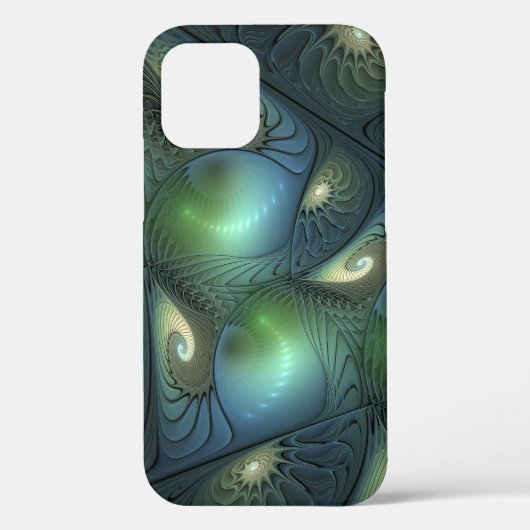 らせん状ティール（緑がかった色）ベージュグリーン抽象芸術フラクタル Case-Mate iPhoneケース (裏面)