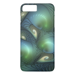 らせん状ティール(緑がかった色)ベージュグリーン抽象芸術フラクタル iPhone 8 PLUS/7 PLUSケース