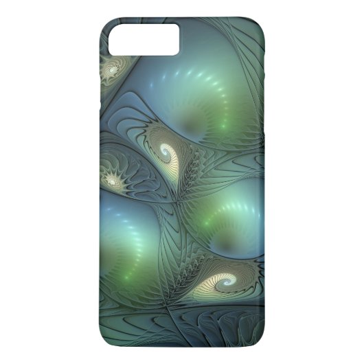 らせん状ティール(緑がかった色)ベージュグリーン抽象芸術フラクタル Case-Mate iPhoneケース (裏面)