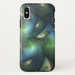 らせん状ティール(緑がかった色)ベージュグリーン抽象芸術フラクタル iPhone XSケース