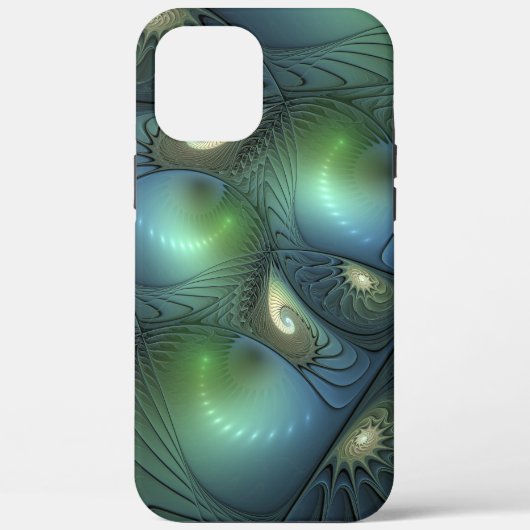 らせん状ティール（緑がかった色）ベージュグリーン抽象芸術フラクタル Case-Mate iPhoneケース (裏面)
