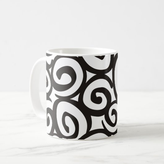 らせん状パターン白黒+アイディア コーヒーマグカップ (正面左)