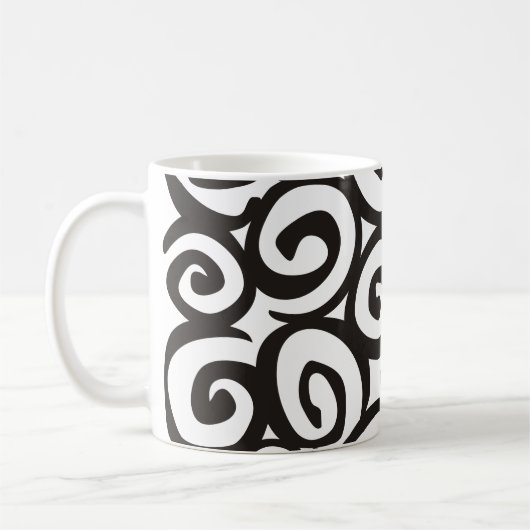 らせん状パターン白黒+アイディア コーヒーマグカップ (左)