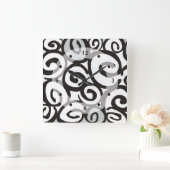 らせん状パターン白黒+アイディア スクエア壁時計 (ホーム)