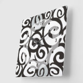 らせん状パターン白黒+アイディア スクエア壁時計 (傾斜)