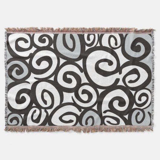 らせん状パターン白黒+アイディア スローブランケット (正面)